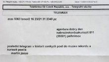 Jakub Kynčl, Poslední telegram v historii České republiky směřoval do Pelhřimova, <a href=